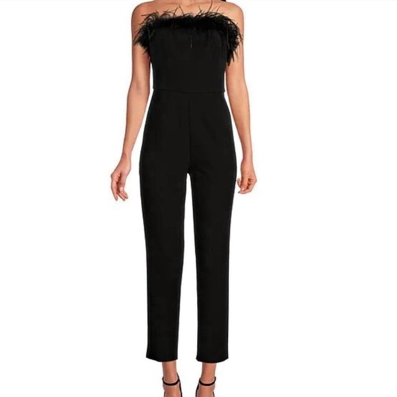 Gianni Bini Pants - NWT Gianni Bini black feather strapless jumpsuit size 2